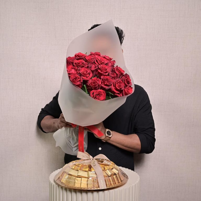 Red Roses Bouquet And Luxury Chocolate Tray-C55 - Image 1