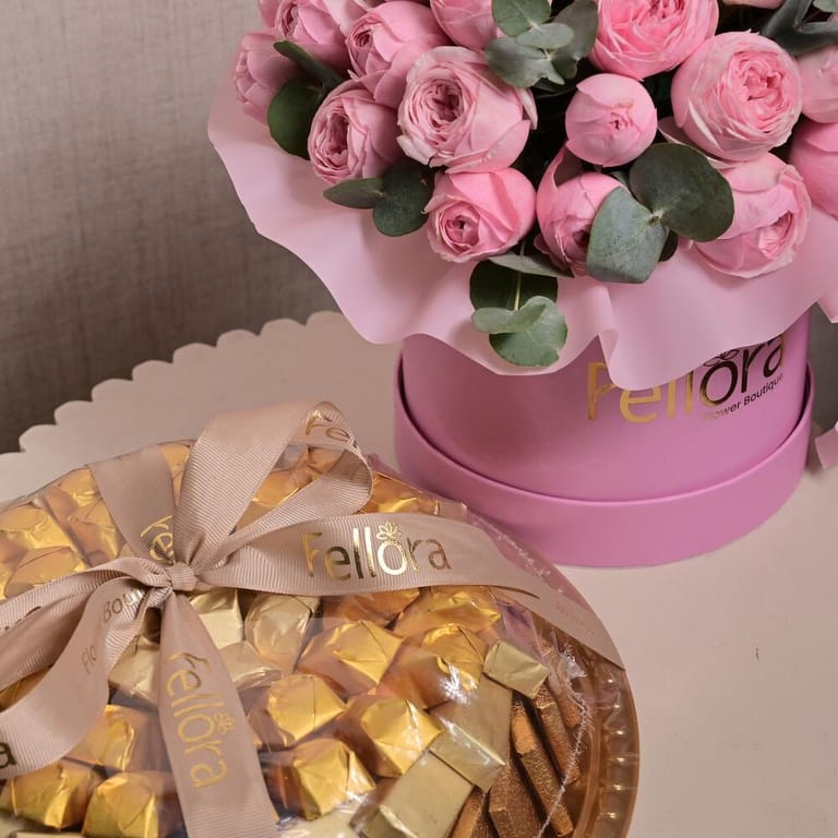 Pink Peony Roses Flower Box And Luxury Chocolate Tray-C56 - Image 3