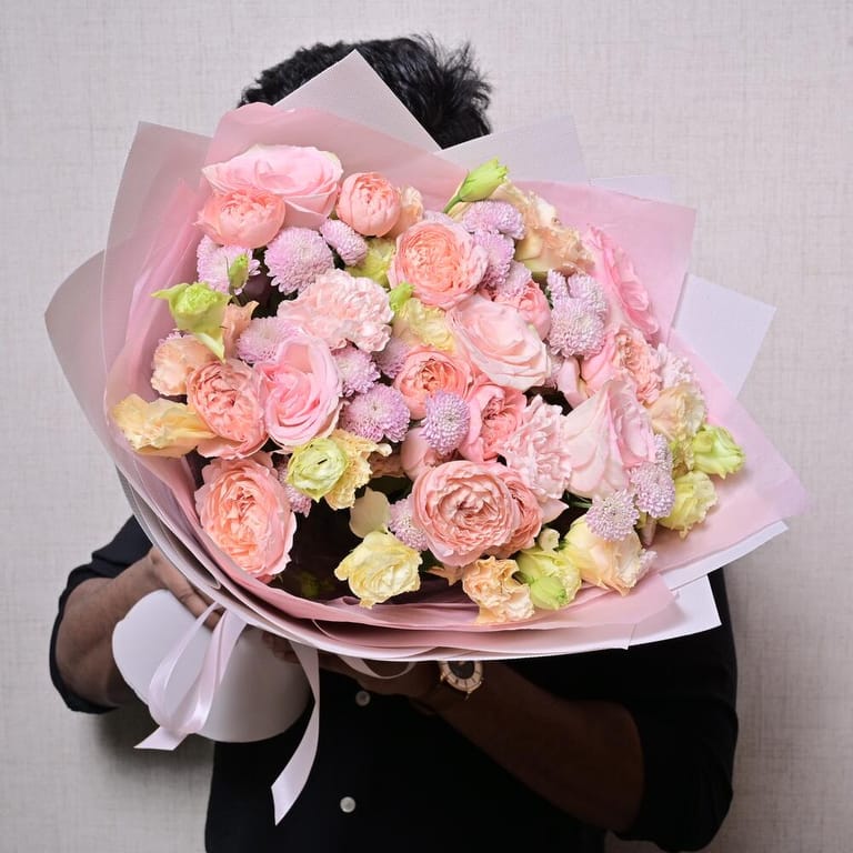 Peony Roses Luxury Bouquet And Chocolate Tray-C58 - Image 2