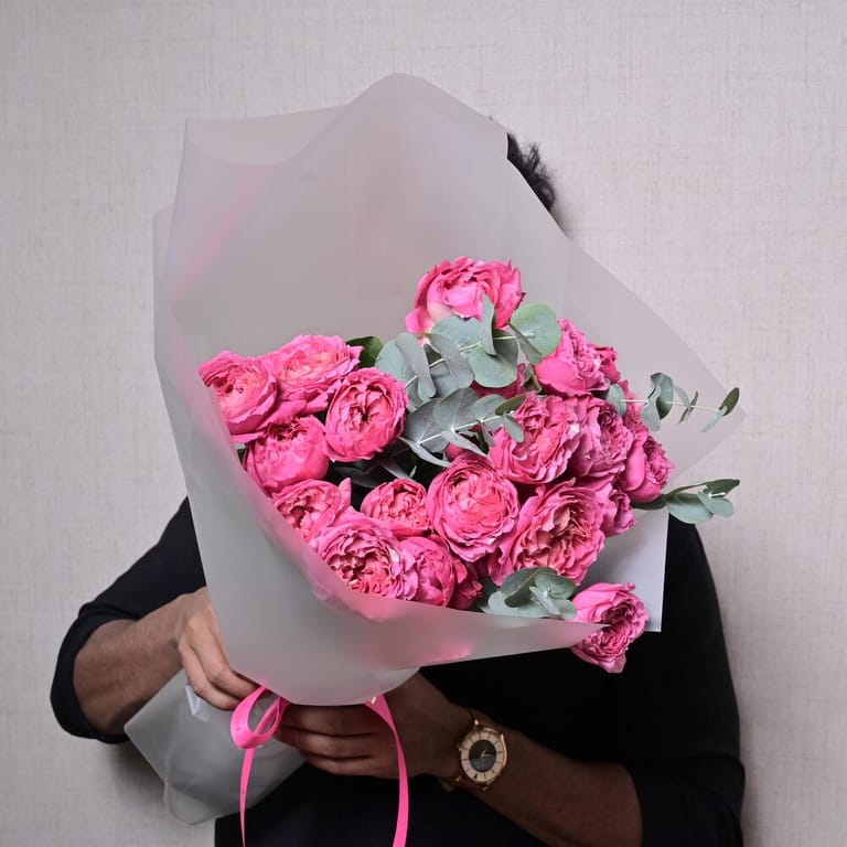 Hot Pink Peony Roses Luxury Bouquet And Chocolate Tray-C59 - Image 2