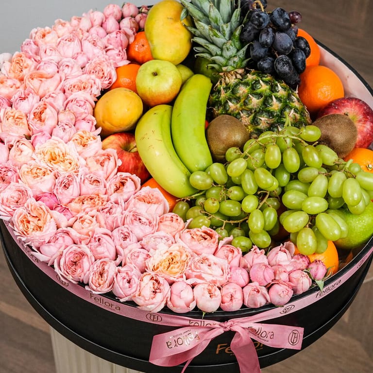 Peony Roses And Premium Fresh Fruits Luxury Box-C90 - Image 5