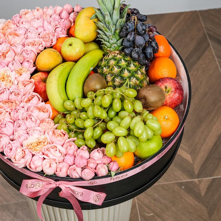 Peony Roses And Premium Fresh Fruits Luxury Box-C90 - Image 6