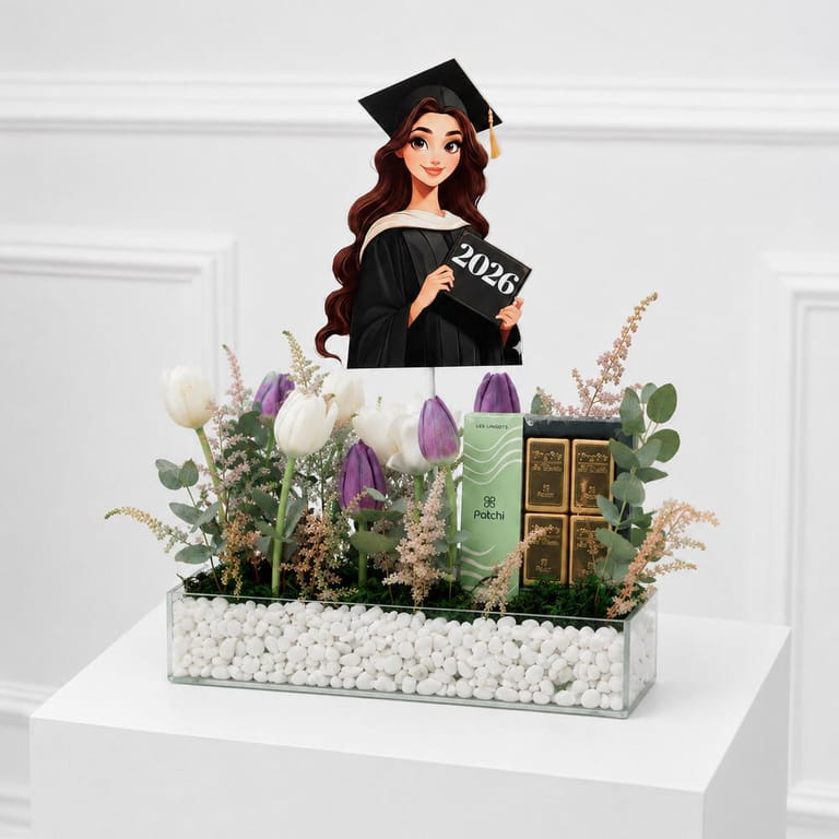 Graduation Gift For Her With Tulips And Patchi Chocolate-C96 - Image 2