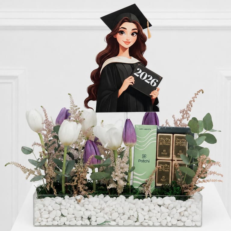 Graduation Gift For Her With Tulips And Patchi Chocolate-C96 - Image 5