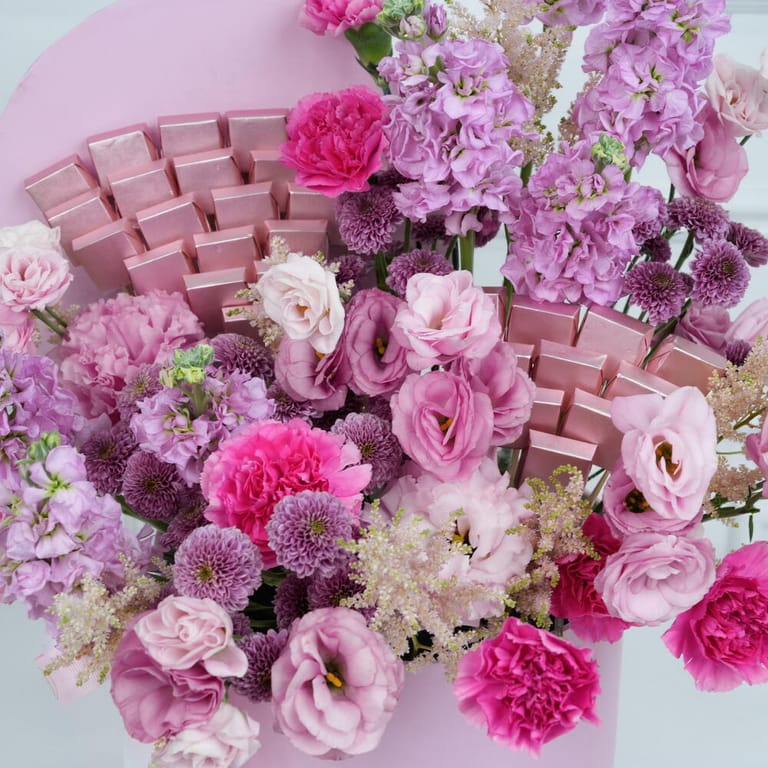 Pink Mixed Flowers And Chocolates Luxury Flower Box-C101 - Image 2