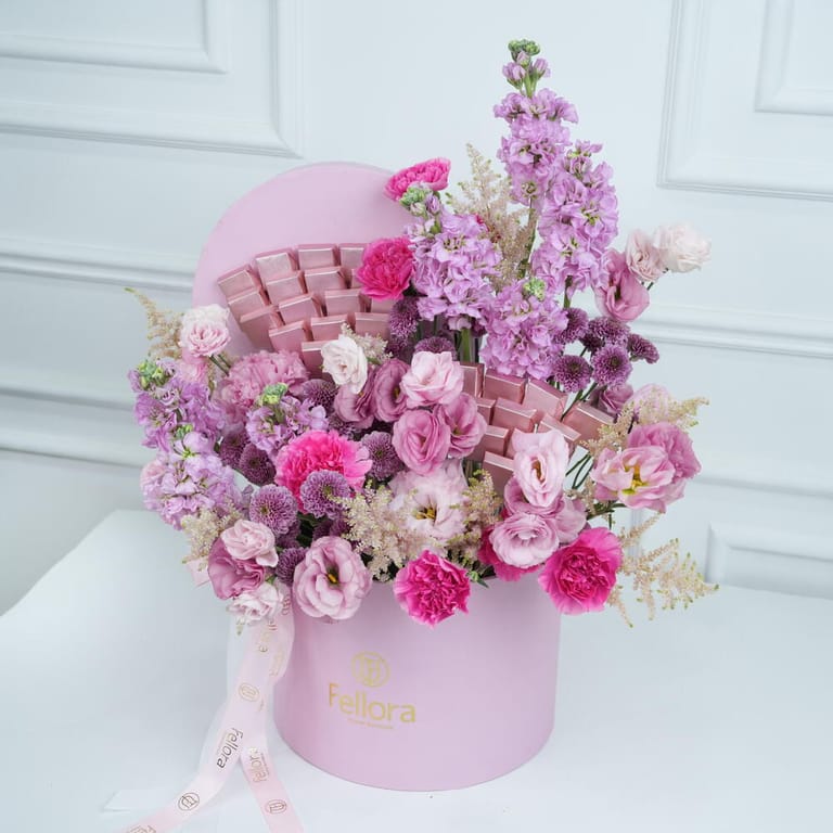 Pink Mixed Flowers And Chocolates Luxury Flower Box-C101 - Image 3