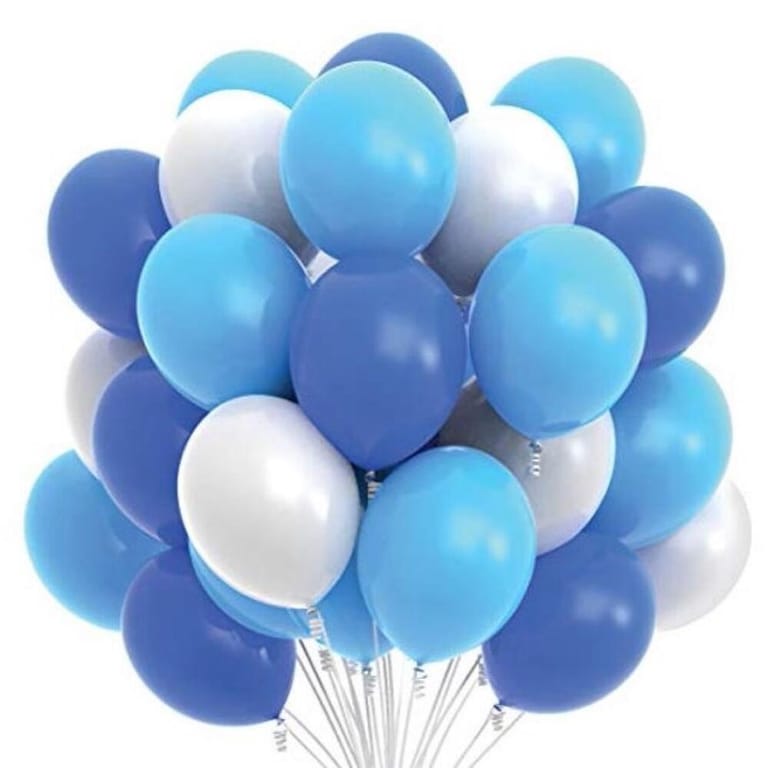 25 Blue and White Helium Latex Balloon Bouquet-A248 - Image 1