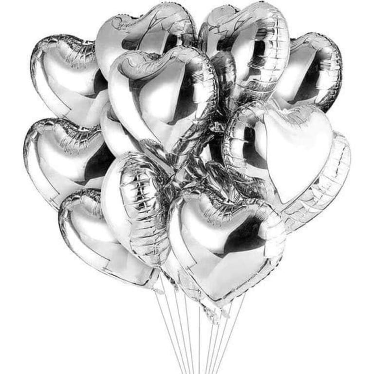 9 Silver Heart Foil Helium Balloon Bouquet-A249 - Image 1