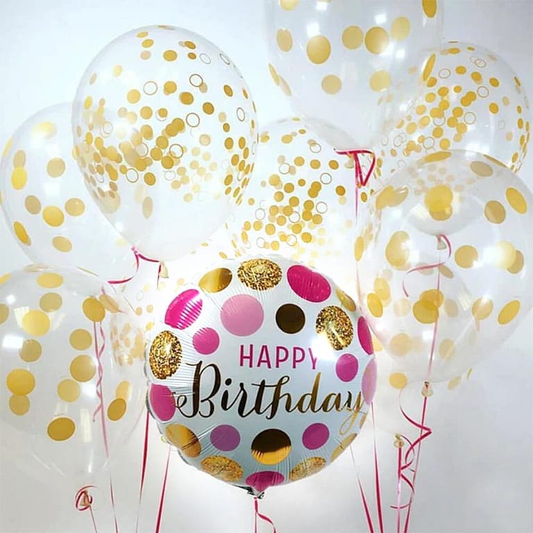 Happy Birthday Gold Confetti Helium Balloon Set-A676 - Image 1