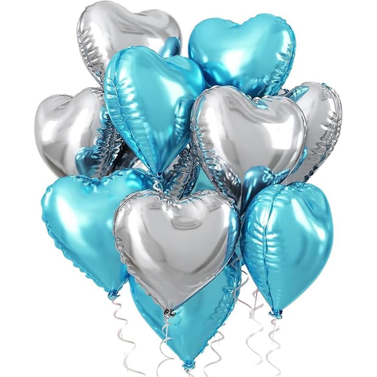 11 Blue And Silver Heart Helium Foil Balloons Bouquet-A1054 - Image 1
