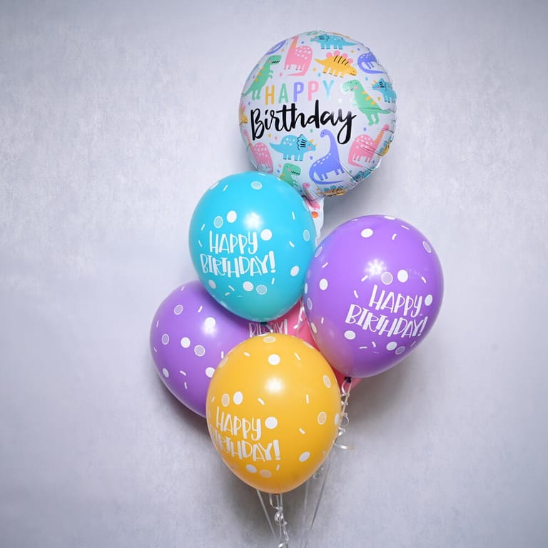 7 Happy Birthday Balloons Bouquet With Dinosaur Foil-A1062 - Image 1
