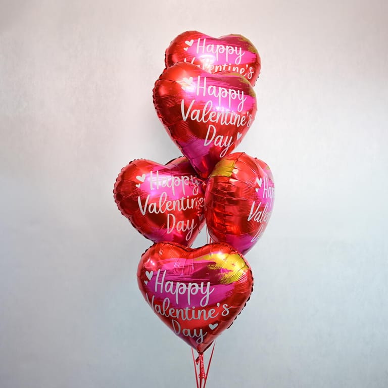 5 Happy Valentines Day Heart Helium Foil Balloons-A1088 - Image 1