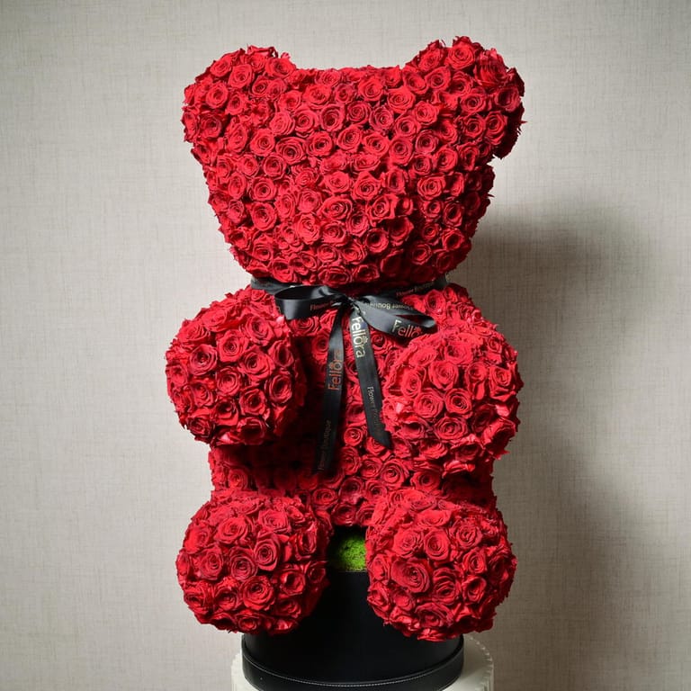 Giant Preserved Spray Roses Teddy Bear Luxury Arrangement-A1107 - Image 3