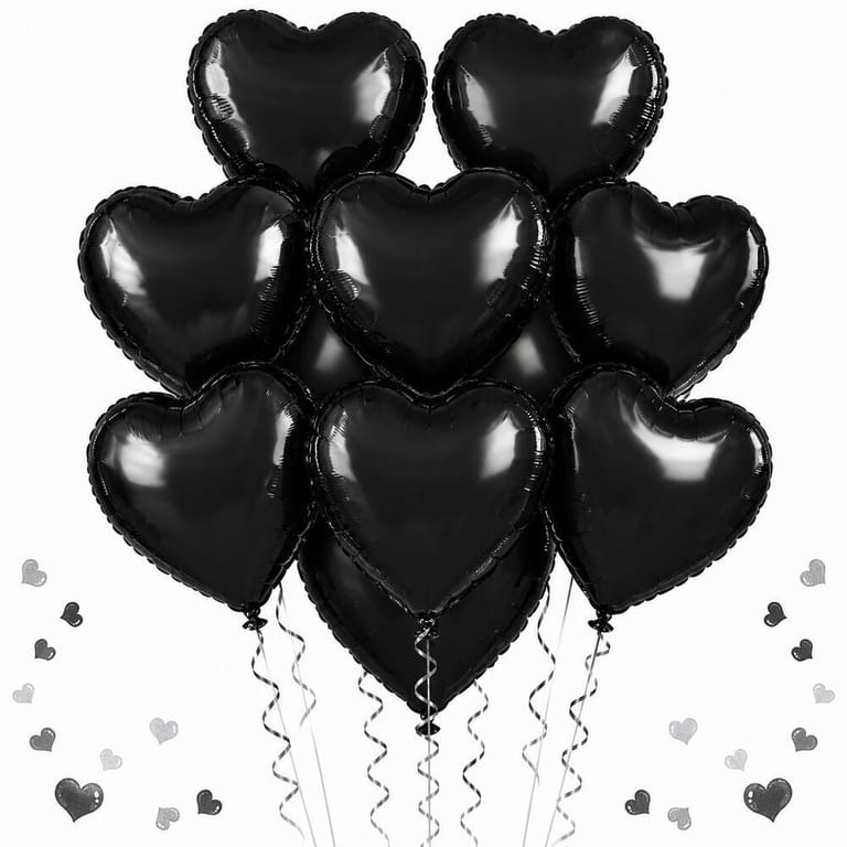 9 Black Heart Helium Foil Balloons-A1173 - Image 1