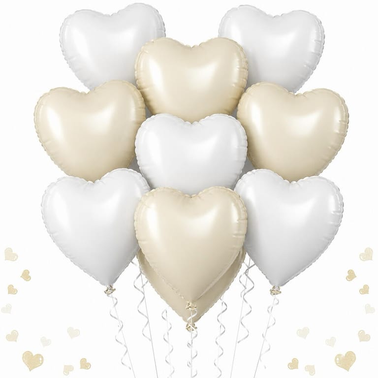 9 White And Beige Heart Helium Foil Balloons-A1174 - Image 1