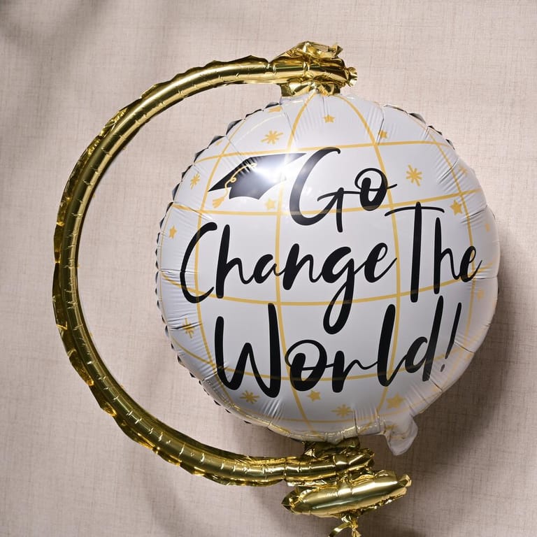 Globe Shape Go Change The World Graduation Foil Balloon-A1248 - Image 1