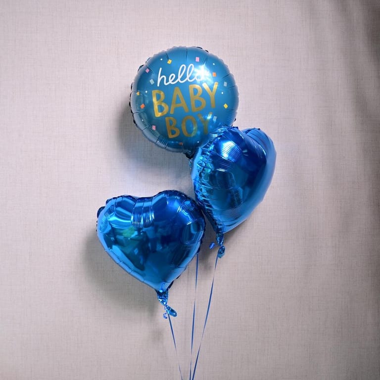 Hello Baby Boy And Blue Heart Shaped Foil Balloons Bouquet-A1350 - Image 2