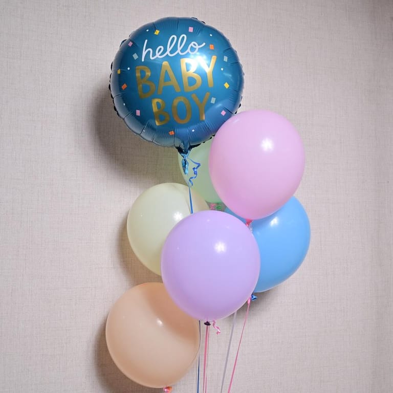 Hello Baby Boy Pastel Latex Helium Balloons Bouquet-A1352 - Image 1