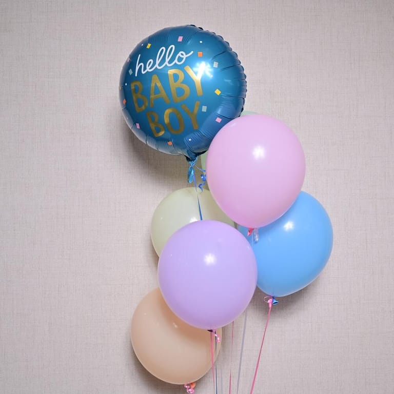 Hello Baby Boy Pastel Latex Helium Balloons Bouquet-A1352 - Image 4