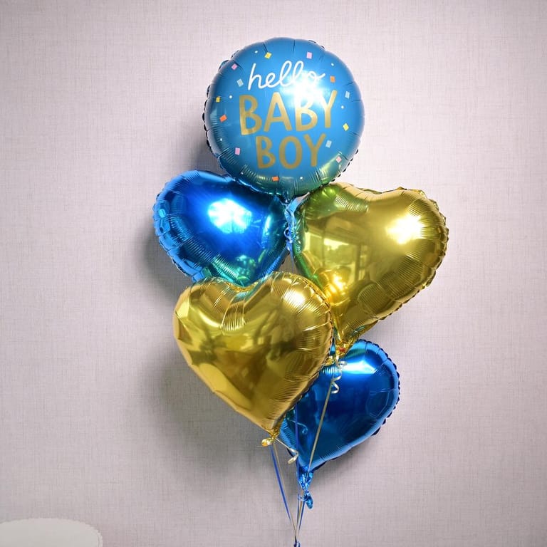 Hello Baby Boy And Heart Shaped Foil Balloon Bouquet-A1365 - Image 1