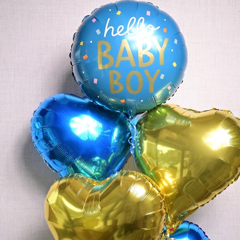 Hello Baby Boy And Heart Shaped Foil Balloon Bouquet-A1365 - Image 2