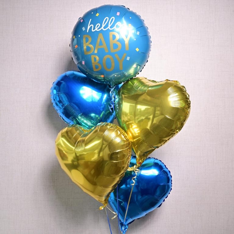 Hello Baby Boy And Heart Shaped Foil Balloon Bouquet-A1365 - Image 4