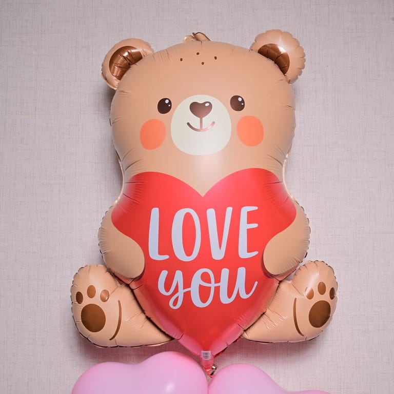 Love You Teddy Bear And 3 Heart Helium Balloon Set-A1368 - Image 2