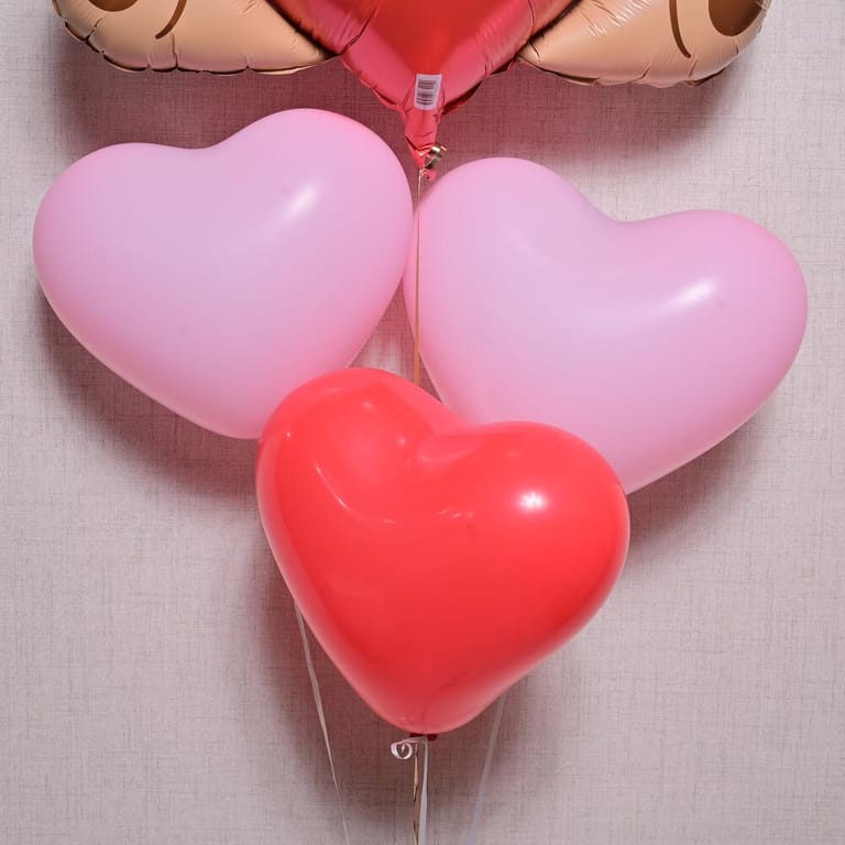 Love You Teddy Bear And 3 Heart Helium Balloon Set-A1368 - Image 3
