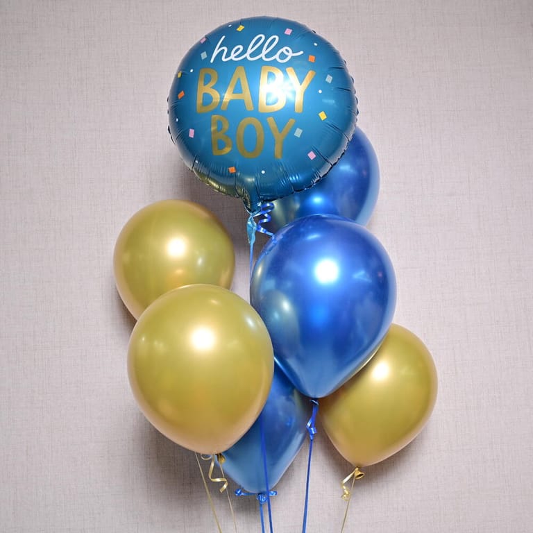 Hello Baby Boy Blue And Gold Helium Balloon Set-A1376 - Image 1