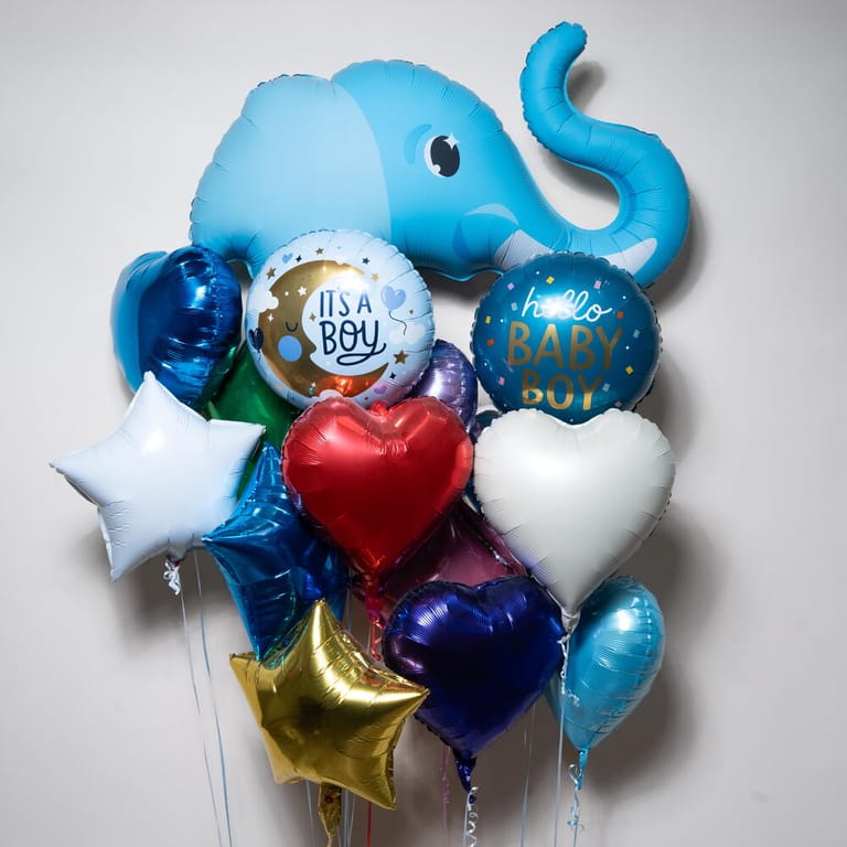 Baby Boy Elephant Welcome Helium Foil Balloon Set-A1573 - Image 1