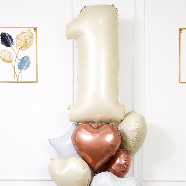 Any Single Number Beige And Heart Foil Balloon Bouquet-A1642 - Image 2