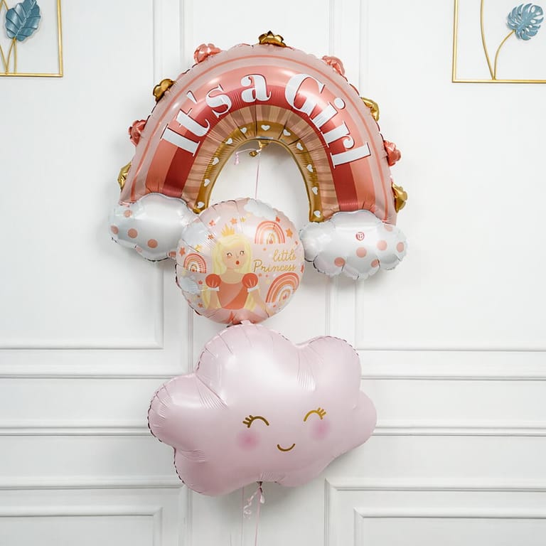 It s A Girl Rainbow And Pink Cloud Foil Balloon Bouquet-A1644 - Image 1