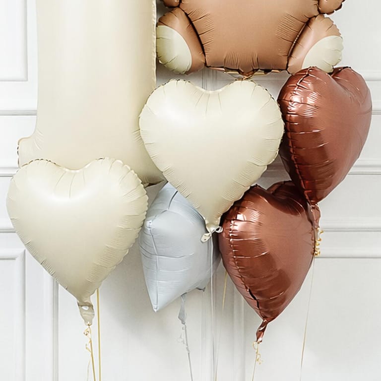 Beige Number One And Teddy Bear Helium Foil Balloon Bouquet-A1645 - Image 3