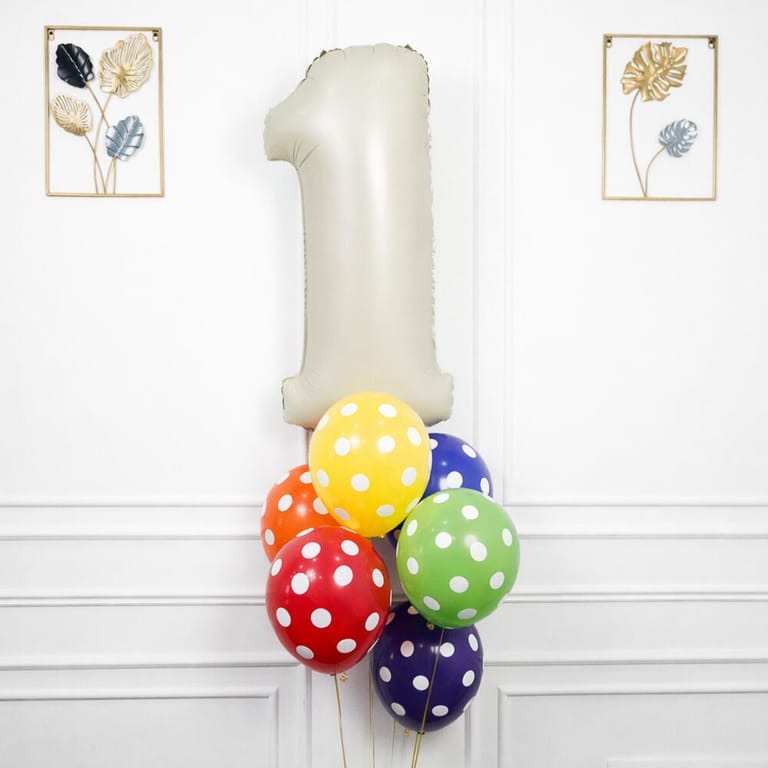 Beige Number One And Polka Dot Helium Balloon Bouquet-A1650 - Image 1