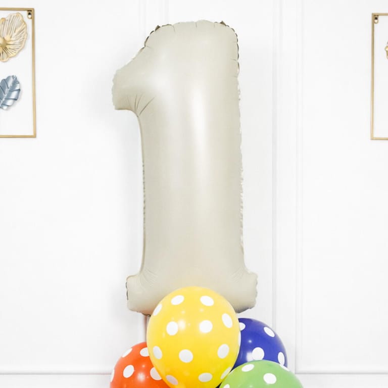 Beige Number One And Polka Dot Helium Balloon Bouquet-A1650 - Image 2