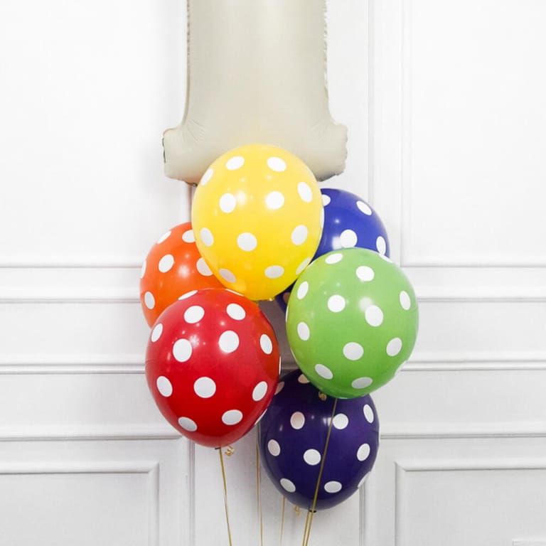 Beige Number One And Polka Dot Helium Balloon Bouquet-A1650 - Image 3