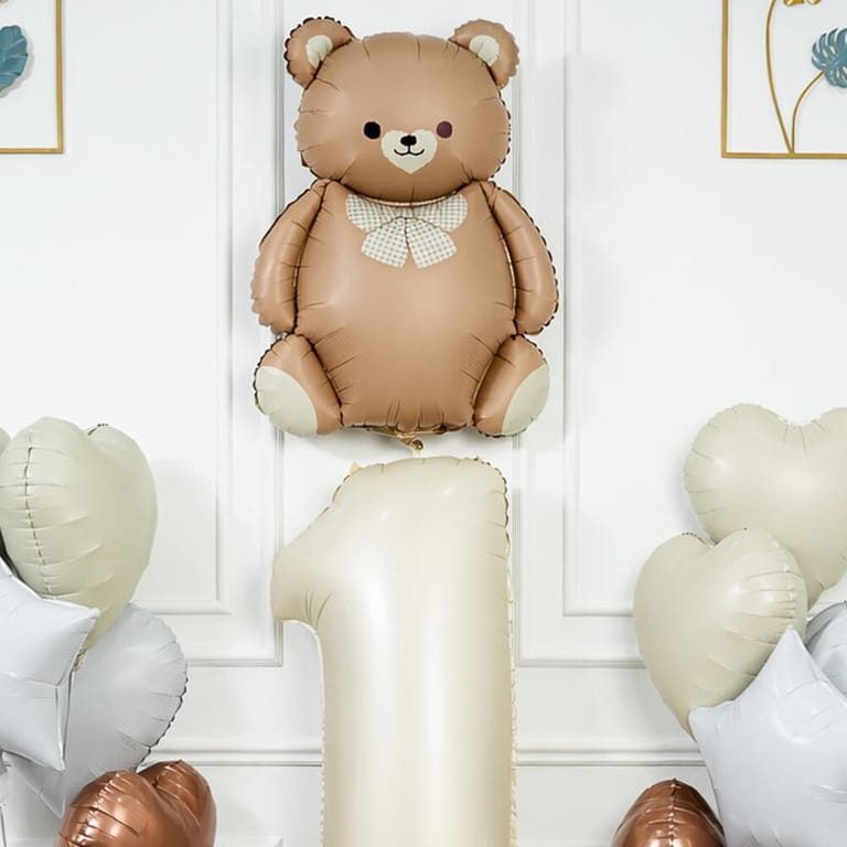 Beige Number One Teddy Bear And Heart Foil Balloon Set-A1651 - Image 2