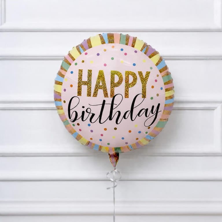 Colourful Stripes And Dots Happy Birthday Foil Balloon-A1727 - Image 1