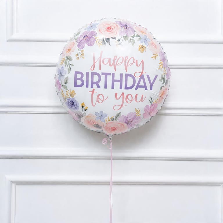Pastel Floral Happy Birthday Helium Foil Balloon-A1734 - Image 2