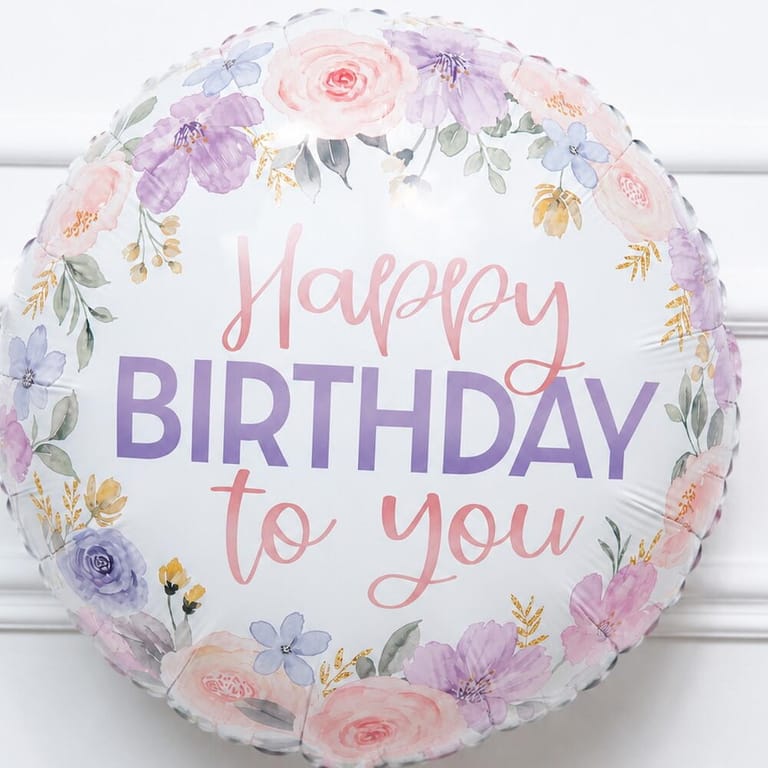 Pastel Floral Happy Birthday Helium Foil Balloon-A1734 - Image 3