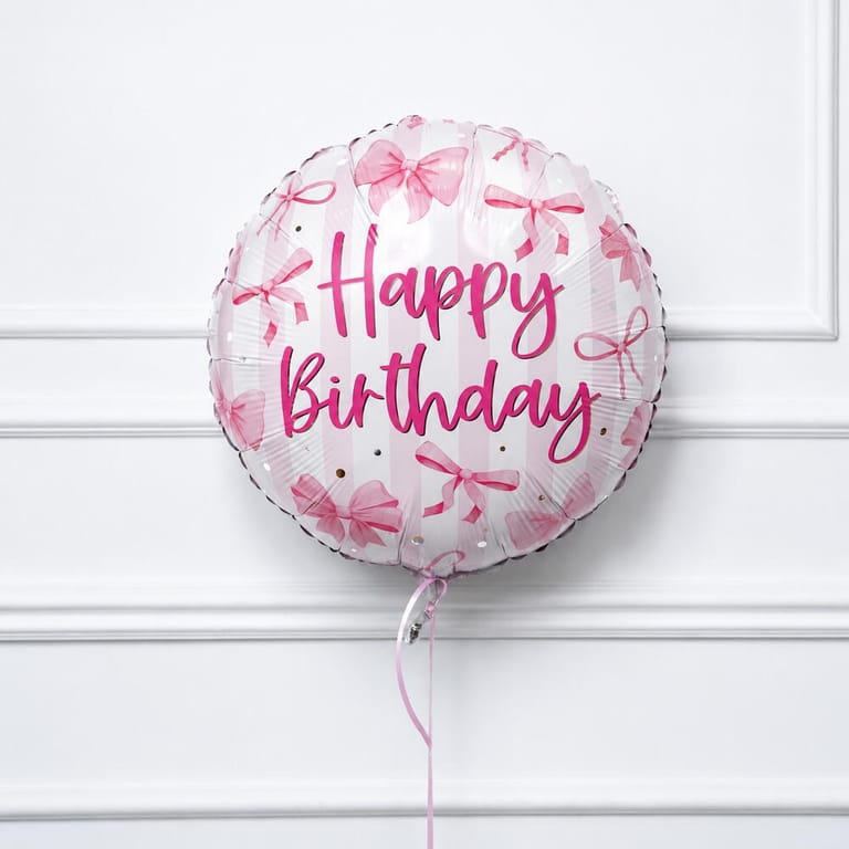 Pink Bow Happy Birthday Helium Foil Balloon-A1740 - Image 1