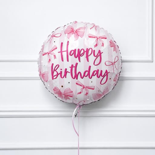 Pink Bow Happy Birthday Helium Foil Balloon-A1740