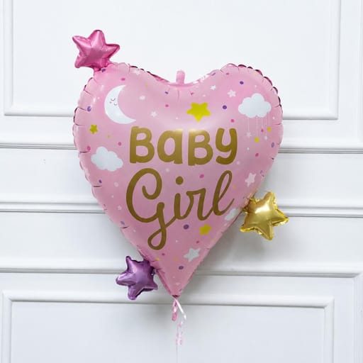 Baby Girl Heart And Stars Design Helium Foil Balloon-A1754