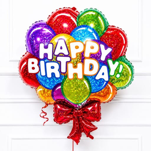 Balloon Bouquet And Red Bow Happy Birthday Foil Balloon-A1800