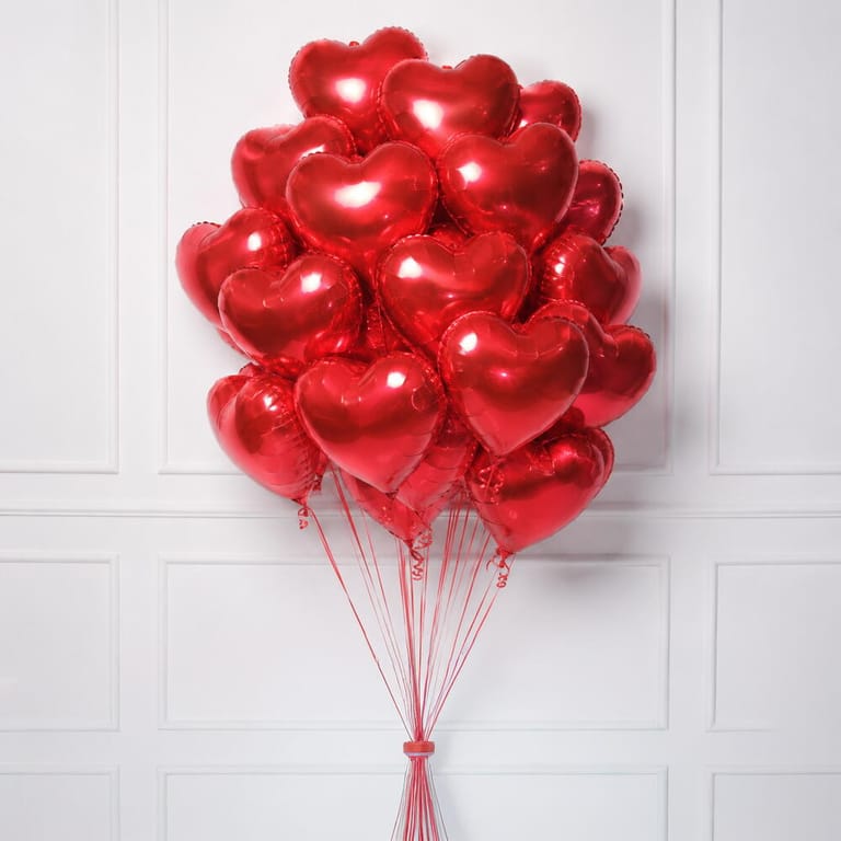 21 Red Heart Shape Helium Foil Balloon Bouquet-A1810 - Image 1