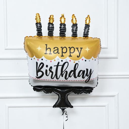 Gold And Black Birthday Cake With Candles Foil Balloon-A1832