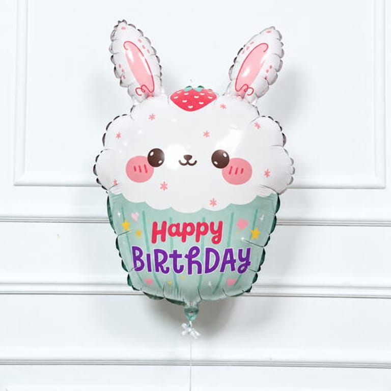 Cute Bunny Cupcake Happy Birthday Helium Foil Balloon-A1834 - Image 1