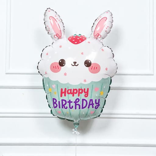 Cute Bunny Cupcake Happy Birthday Helium Foil Balloon-A1834