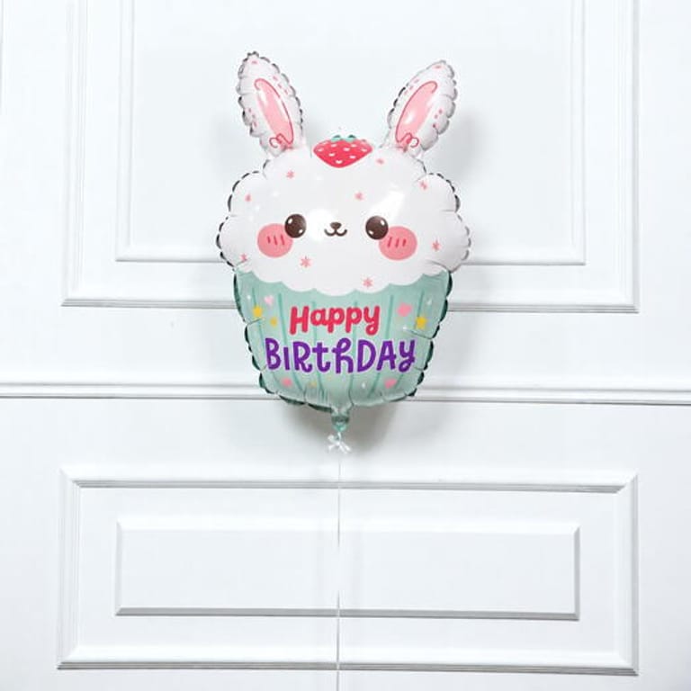 Cute Bunny Cupcake Happy Birthday Helium Foil Balloon-A1834 - Image 3