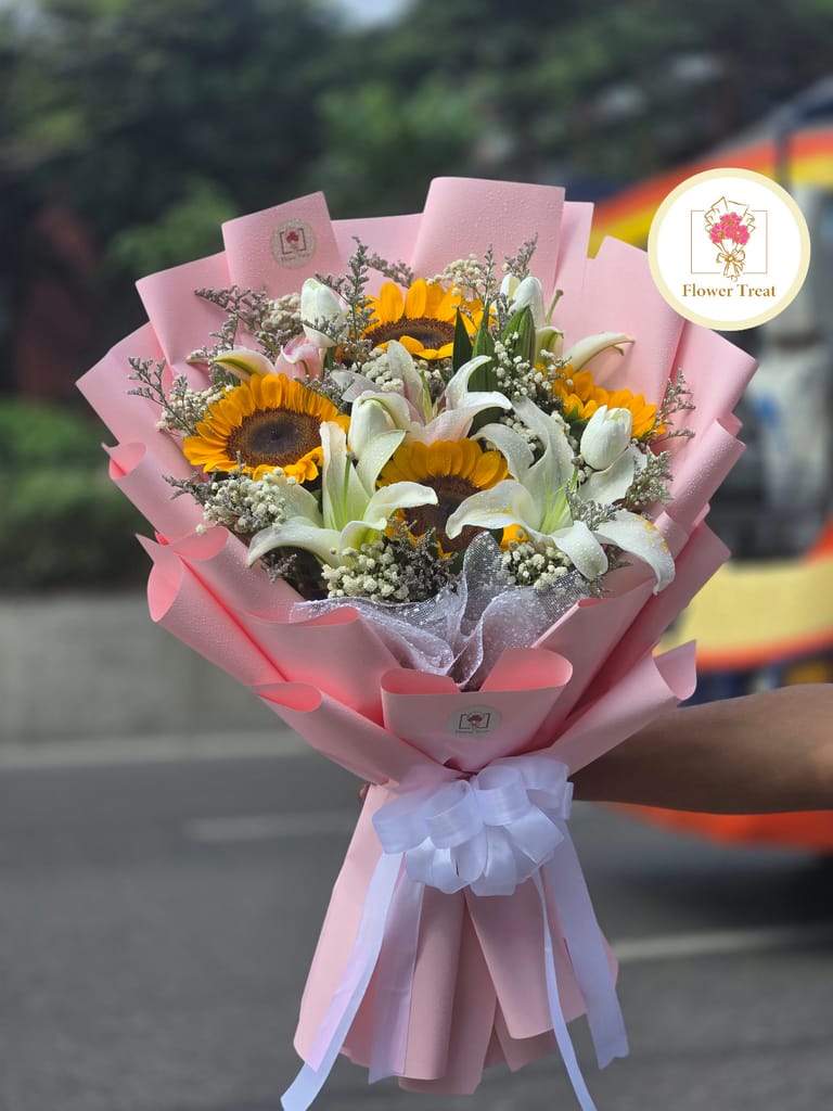 Premium Sunflower & Lily Mixed Bouquet - Image 1